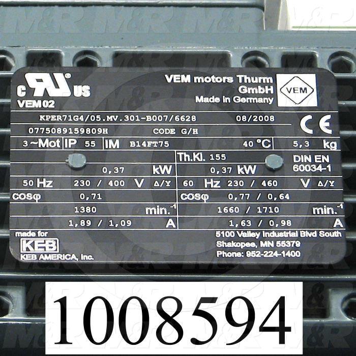 AC Motor, 0.6HP, 230/460VAC, 3 Phase