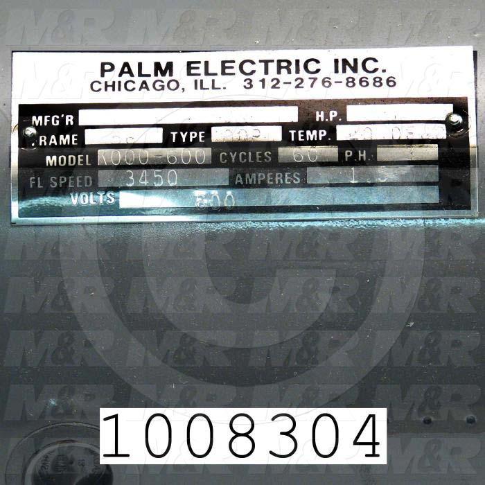 AC Motor, 1HP, 3450 RPM, 600VAC, 3 Phase, 60Hz