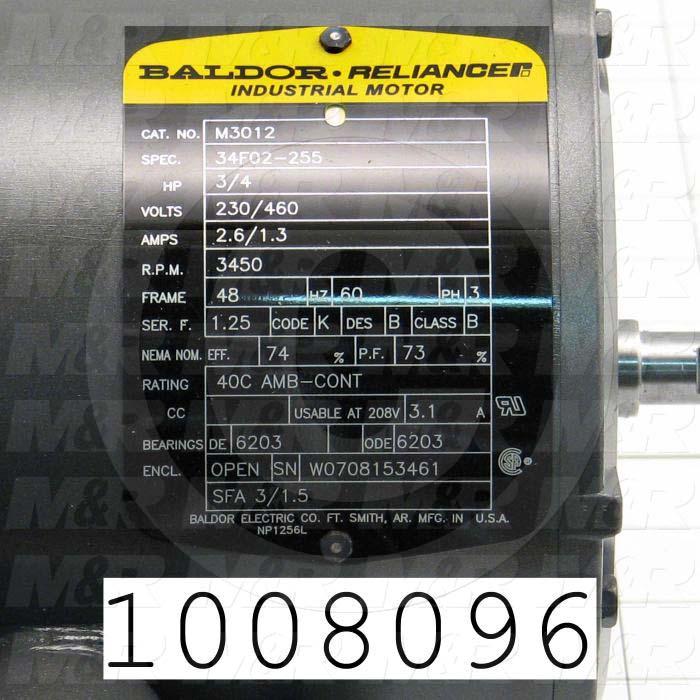 AC Motor, 3/4HP, 3450 RPM, 208-230/460VAC, 60Hz