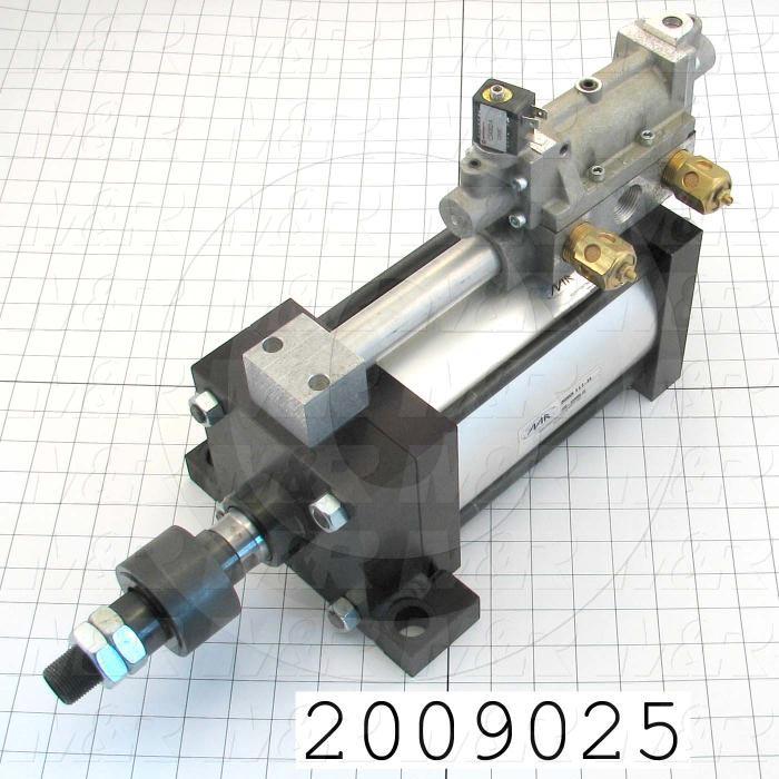 Air Cylinders, Single Rod Type, Double Acting Model, 5" Bore, 5.75" Stroke, Both Ends Cushion, Built In Flow Control, Challenger Index Cylinder 14 Stations Function, Built In Valve