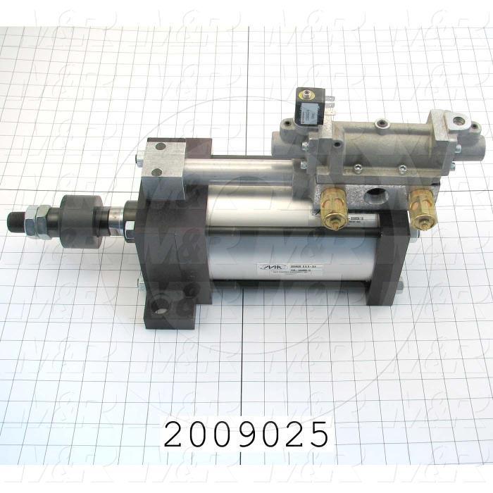 Air Cylinders, Single Rod Type, Double Acting Model, 5" Bore, 5.75" Stroke, Both Ends Cushion, Built In Flow Control, Challenger Index Cylinder 14 Stations Function, Built In Valve