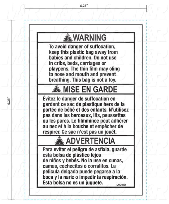 Bags, 10" x 14.25" x 1.75" Lip, With Suffocation Warning Label, 1 mil, (Case of 2000)