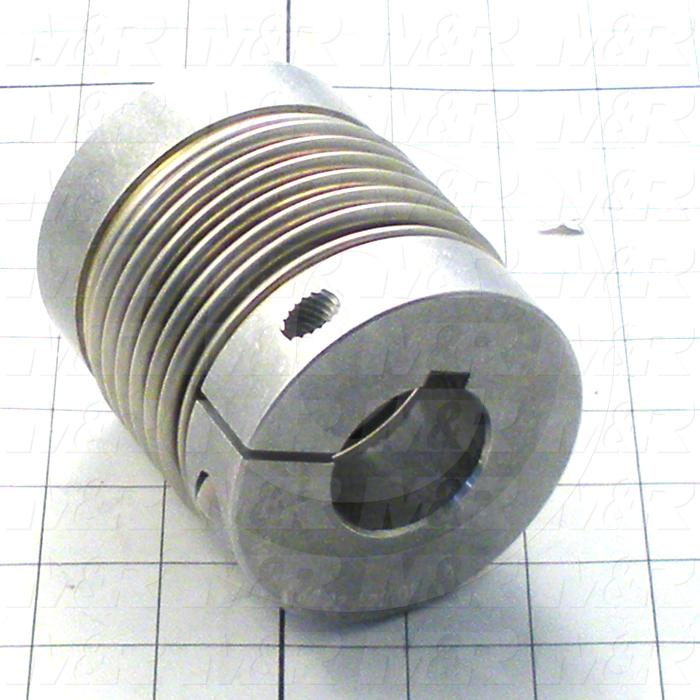 Bellows Coupling, 1-1/2" Hub # 1 Bore, 3.23" Hub # 1 Outer Diameter, 35 MM Hub # 2 Bore, Clamp, 3.62" Overall Length, 3.23" Bellow Diameter, Steel Bellows  Material