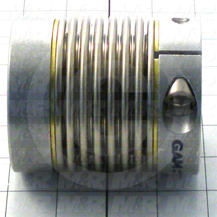 Bellows Coupling, 1-1/2" Hub # 1 Bore, 3.23" Hub # 1 Outer Diameter, 35 MM Hub # 2 Bore, Clamp, 3.62" Overall Length, 3.23" Bellow Diameter, Steel Bellows  Material