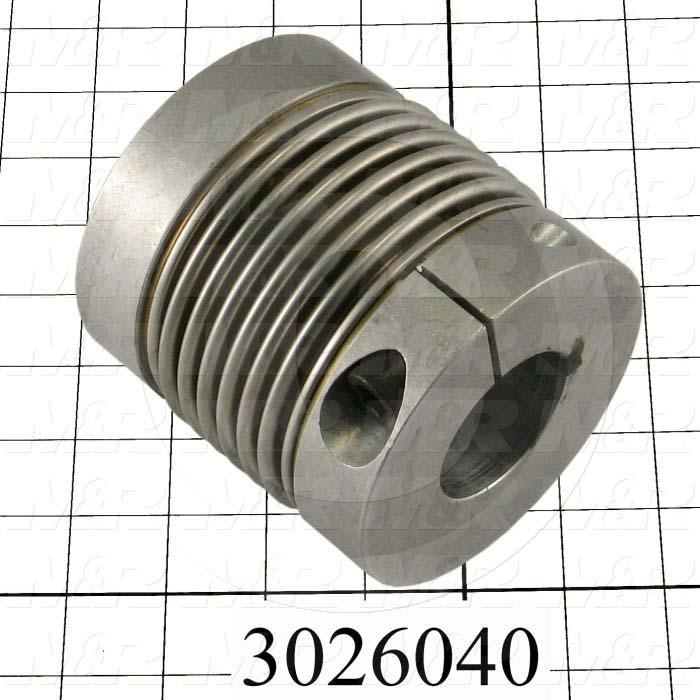 Bellows Coupling, 1-3/4" Hub # 1 Bore, 3.98" Hub # 1 Outer Diameter, 35 MM Hub # 2 Bore, Clamp, 3.94" Overall Length, 3.98" Bellow Diameter, Steel Bellows  Material