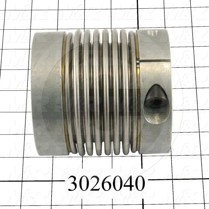 Bellows Coupling, 1-3/4" Hub # 1 Bore, 3.98" Hub # 1 Outer Diameter, 35 MM Hub # 2 Bore, Clamp, 3.94" Overall Length, 3.98" Bellow Diameter, Steel Bellows  Material