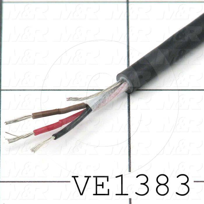 Bulk Cable, 3 Conductors, 24AWG, Shielded, Dyed Black