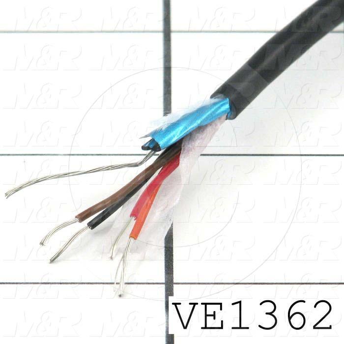 Bulk Cable, 4 Conductors, 24AWG, Shielded, Dyed Black