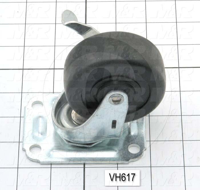 Casters and Wheels, Locking Swivel Type, Plate Mounting, 3.00 in. Wheel Diameter, 1.25" Wheel Width, Atlasite Hard Rubber Wheel Material