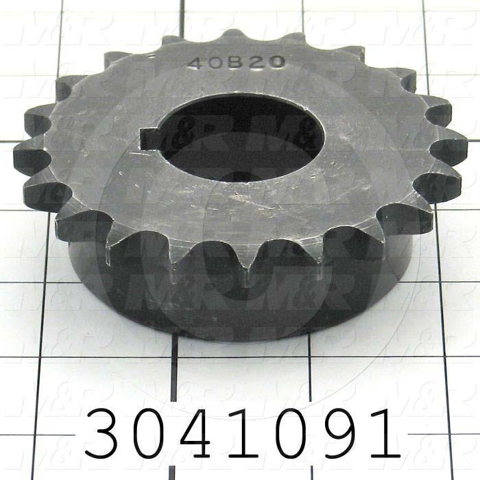 Chain Sprocket, ANSI 40, B Sprocket Type, 1.25" Bore Size, 20 Teeth, Single Strand, 3.460" Outside Diameter, 1.56" Hub Diameter, 1.00" Overall Length, Steel Material