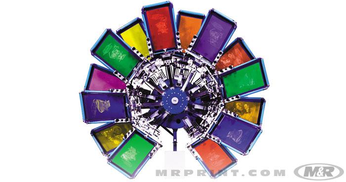 Top view of a 14-Color Chameleon Manual Screen Printing Press