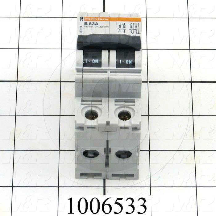 Circuit Breaker, 2 Poles, 63A, 480VAC, B Curve, UL 1077