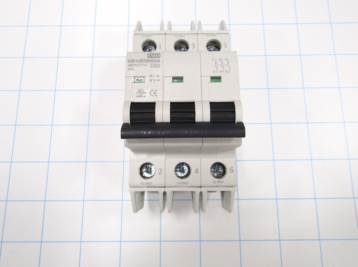 Circuit Breaker, 3 Poles, 50A, D Curve, UL 489 Listed