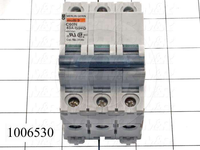 Circuit Breaker, 3 Poles, 63A, 480VAC, D Curve, UL 1077