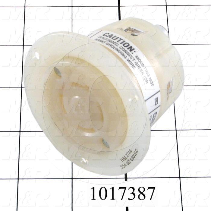 Connector for Power, Flanged Receptacle, 3 Poles, 4 Wires, 600V, 3 Phase, 30A, NEMA L17-30R
