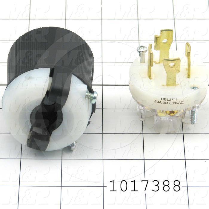 Connector for Power, Insulgrip Plug, 3 Poles, 4 Wires, 600V, 3 Phase, 30A, NEMA L17-30P