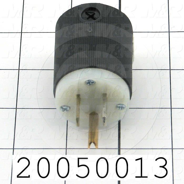 Connector for Power, Male Plug, 2 Poles, 3 Wires, 125V, 15A, 60Hz