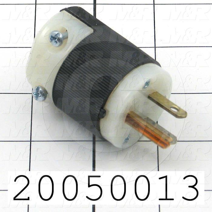 Connector for Power, Male Plug, 2 Poles, 3 Wires, 125V, 15A, 60Hz