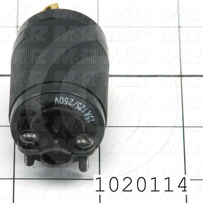 Connector for Power, Twist lock, Male Plug, 3 Poles, 2 Wires, 125/250V, 15A