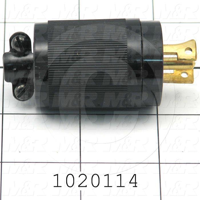 Connector for Power, Twist lock, Male Plug, 3 Poles, 2 Wires, 125/250V, 15A