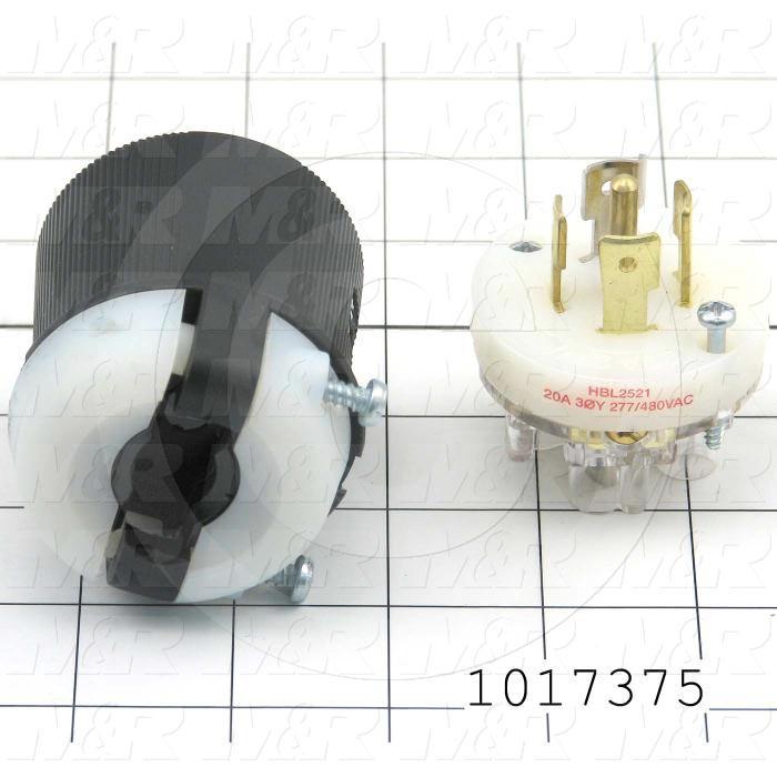 Connector for Power, Twist lock, Male Plug, Insulgrip, 4 Poles, 5 Wires, 277/480VAC, 3 Phase, 20A