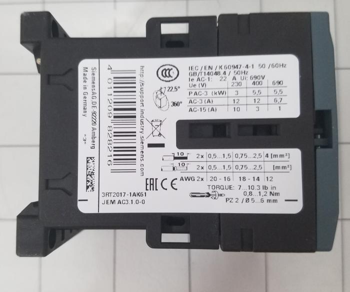 Contactor, 3 Poles, 120VAC Coil, 20A, 3 HP @ 3PH 200VAC, 575VAC, 7.5 HP @ 3PH 460VAC, 1 NO Contacts, Screw Terminal Connection