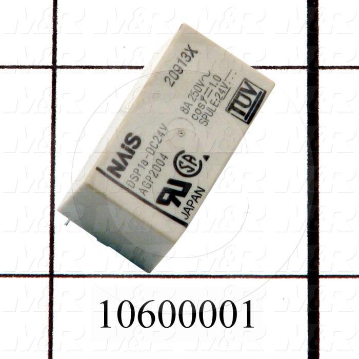 Control Relay, 1 Pole, 24VDC Coil Voltage, SPST, 8A, 250VAC, Through-hole