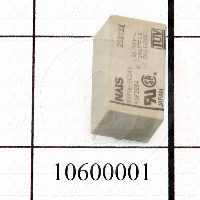 Control Relay, 1 Pole, 24VDC Coil Voltage, SPST, 8A, 250VAC, Through-hole