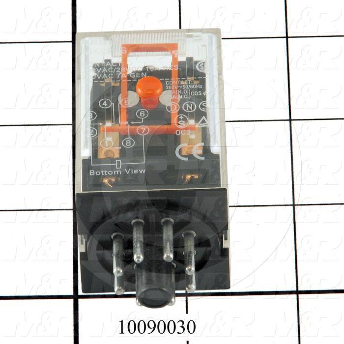 Control Relay, 2 Poles, 120VAC Coil Voltage, DPDT, 10A, Plug-in
