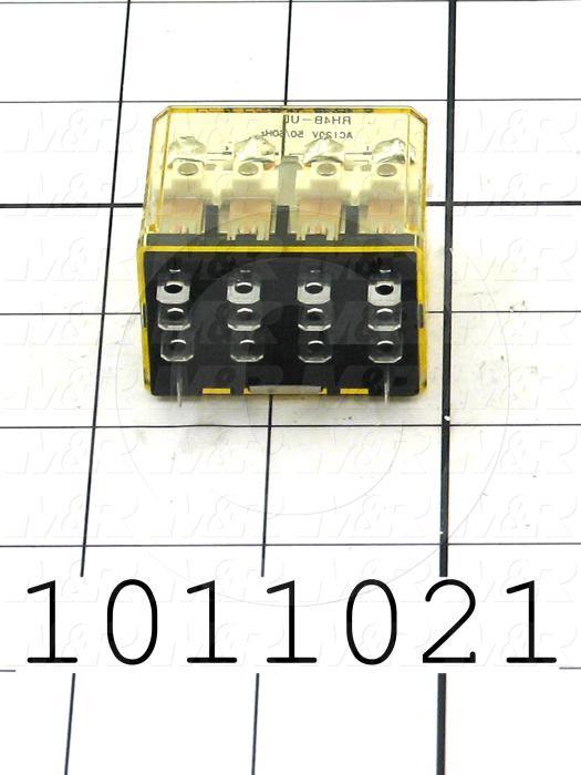 Control Relay, 4 Poles, 120VAC Coil Voltage, 4PDT, with Indicator Light, 10A, 230VAC