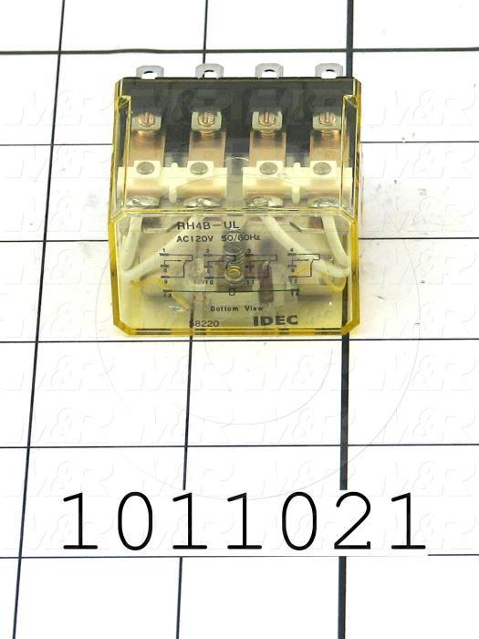 Control Relay, 4 Poles, 120VAC Coil Voltage, 4PDT, with Indicator Light, 10A, 230VAC