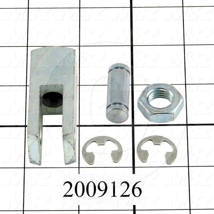 Cylinder Clevis, 7/16-20 Thread Size, 1.03" Width, 2.00" Length, .38"OD Pin Size, Include Pin, 2 Retaining Rings, Nut
