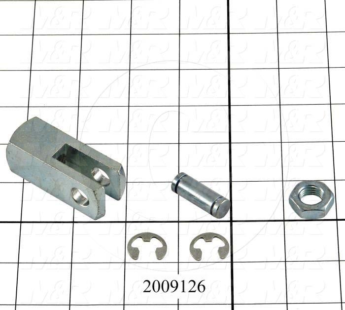 Cylinder Clevis, 7/16-20 Thread Size, 1.03" Width, 2.00" Length, .38"OD Pin Size, Include Pin, 2 Retaining Rings, Nut