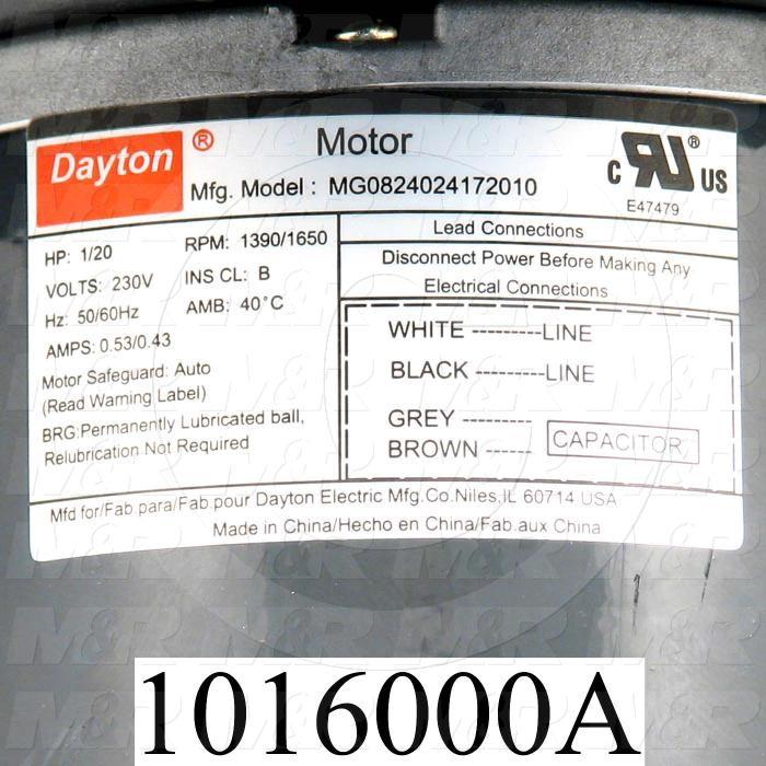 Direct Drive, Wheel Diameter 5-1/8", Max. RPM 1670, Voltage 230V 1PH 60Hz, With Thermal Protection, Temperature Rating 104F, Max. Air flow 271CFM