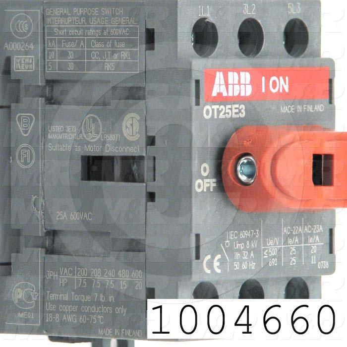 Disconnect Switch, 600VAC, 25A, 3 Poles