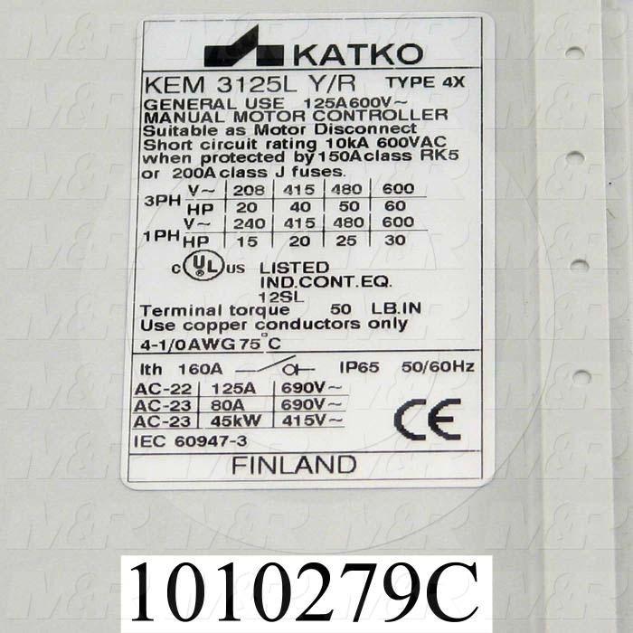 Disconnect Switch, Enclosed, Non Fusible, 600VAC, 125A, 1pole