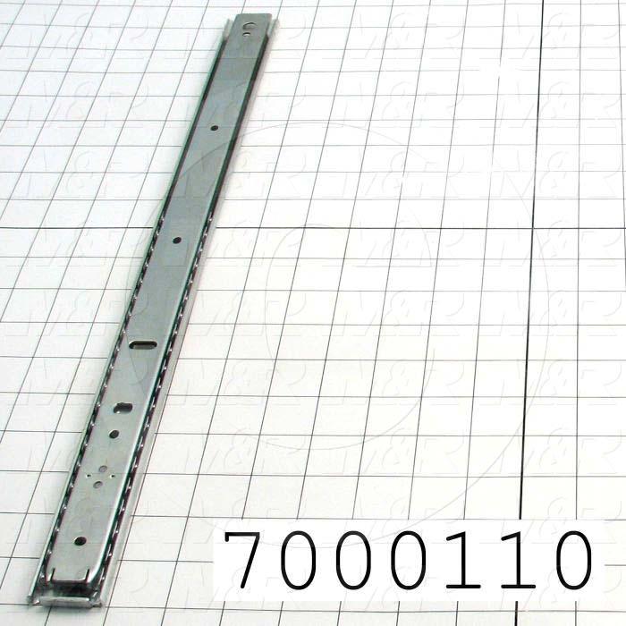 Drawer Slides, Lock-Out with Front Disconnect Type, 18" Closed Length, 13" Travel Legth, 1.38" Hight, .38" Width, 140 Lb Load Rating