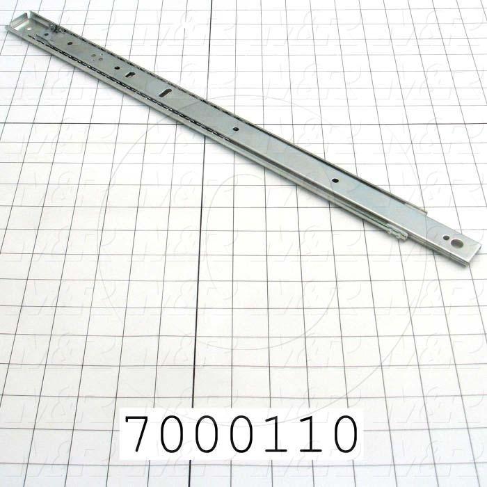 Drawer Slides, Lock-Out with Front Disconnect Type, 18" Closed Length, 13" Travel Legth, 1.38" Hight, .38" Width, 140 Lb Load Rating