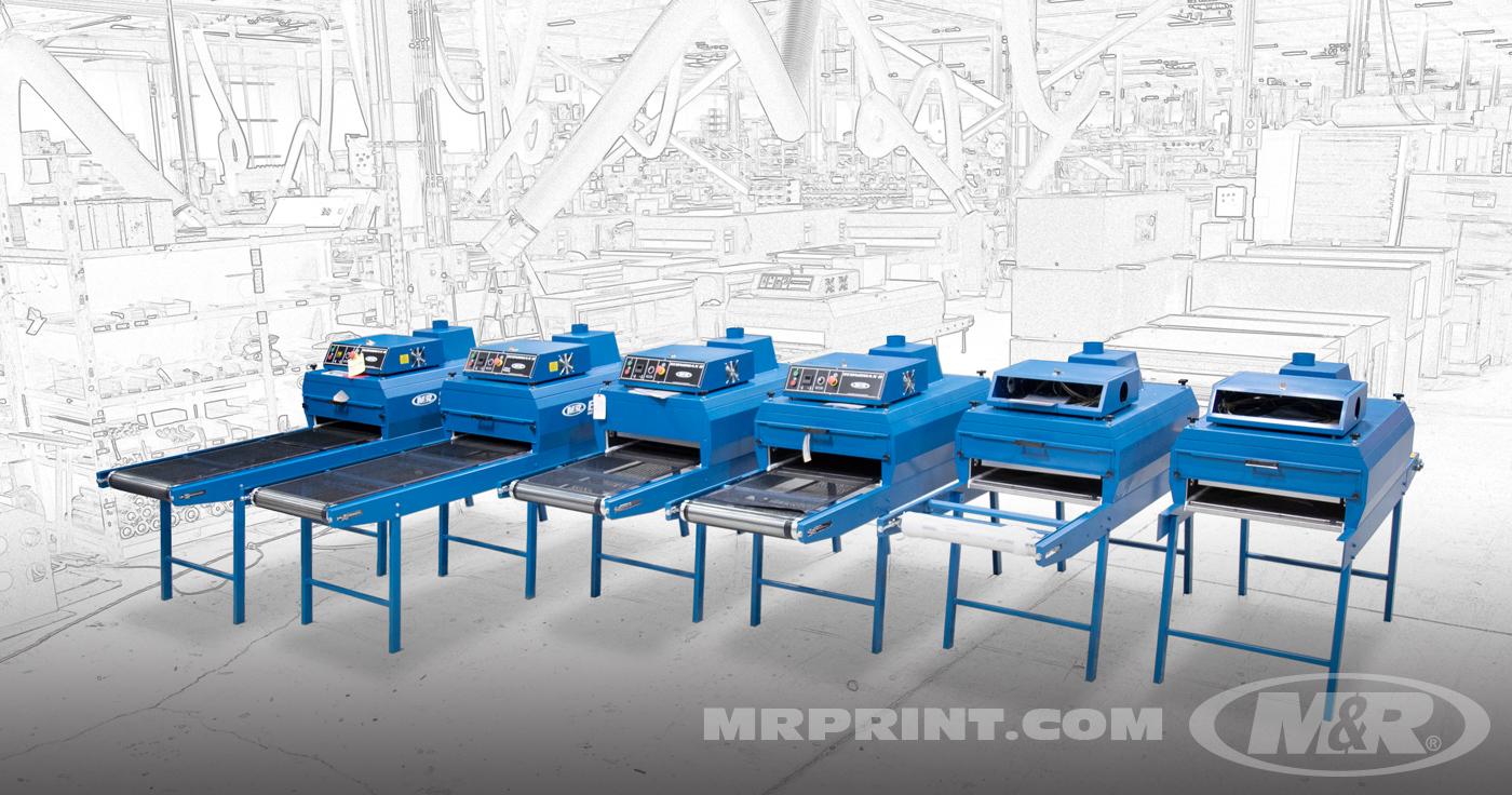 Economax D is M&R’s top selling electric conveyor dryer (typical production area shown), with standard and optional 60 cm (24”) extended infeeds.