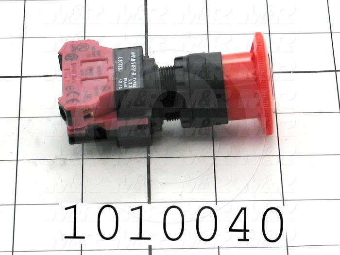 Emergency-Stop Switch, Unibody, Push-Pull, 30mm, 40mm Mushroom, 1NC, Non-Illuminate