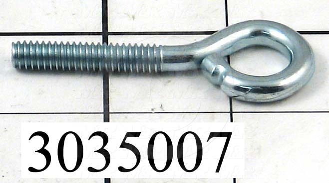 End Fitting, Eye Bolt, 0.50" Eye Hole Size, 1.50" Shank Length, 1/4"-20 Thread Size, 1.25" Thread Length, Steel Material, Finish Zinc, Left Hand Thread