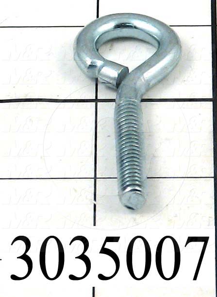 End Fitting, Eye Bolt, 0.50" Eye Hole Size, 1.50" Shank Length, 1/4"-20 Thread Size, 1.25" Thread Length, Steel Material, Finish Zinc, Left Hand Thread