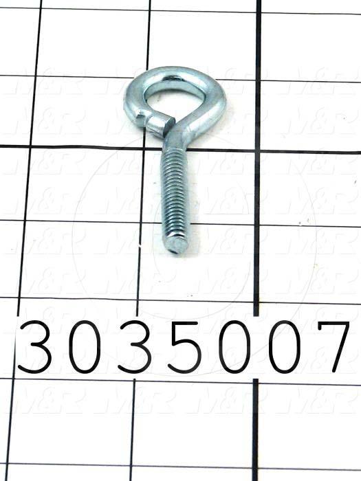 End Fitting, Eye Bolt, 0.50" Eye Hole Size, 1.50" Shank Length, 1/4"-20 Thread Size, 1.25" Thread Length, Steel Material, Finish Zinc, Left Hand Thread