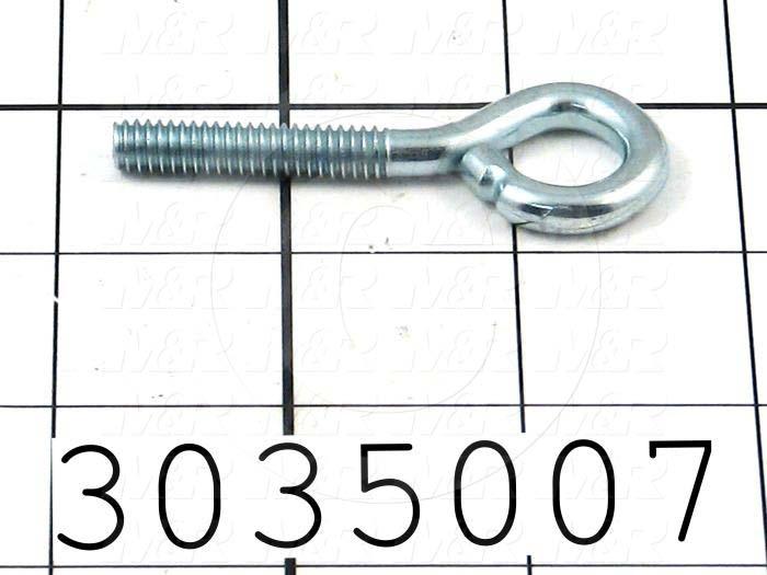 End Fitting, Eye Bolt, 0.50" Eye Hole Size, 1.50" Shank Length, 1/4"-20 Thread Size, 1.25" Thread Length, Steel Material, Finish Zinc, Left Hand Thread