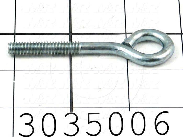 End Fitting, Eye Bolt, 1/4"-20 Thread Size, 1.25" Thread Length, Steel Material, Finish Zinc