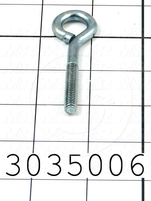 End Fitting, Eye Bolt, 1/4"-20 Thread Size, 1.25" Thread Length, Steel Material, Finish Zinc