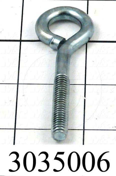 End Fitting, Eye Bolt, 1/4"-20 Thread Size, 1.25" Thread Length, Steel Material, Finish Zinc