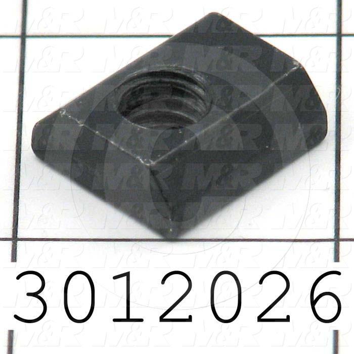 Extrusions and Accessories, Standard T-Nut, 0.687" Overall Length, 0.63" Width, Height 0.25", 5/16-18 Thread Size, Black Zinc