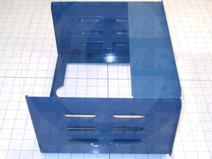Fabricated Parts, Exhaust Duct Weldment, 12.40 in. Length, 9.94 in. Width, 7.44 in. Height, Painted Blue Finish