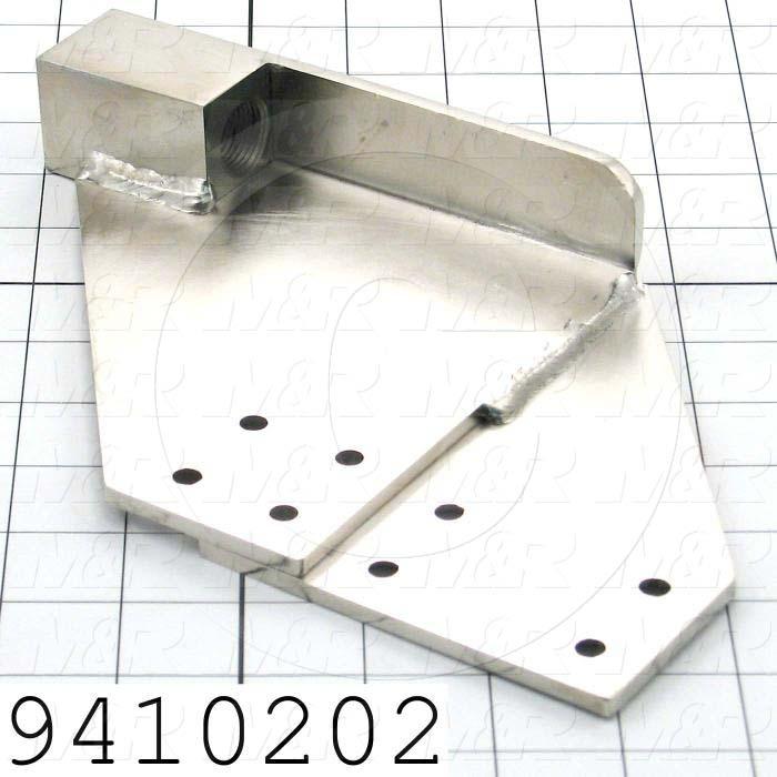 Fabricated Parts, Master Frame Rear Corner Connector Left, 9.00 in. Length, 5.63 in. Width, 1.43 in. Height, Nickel Plated Finish